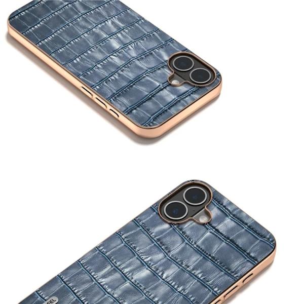 ABEEL Mobilskal till iPhone 16 Plus Äkta läder Crocodile - Blå Blå