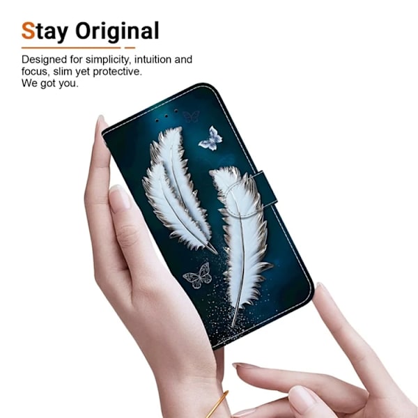 iPhone 17 Pro Max Plånboksfodral Med Lanyard - Butterfly Feather Vit