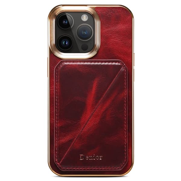 DENIOR Mobilskal till iPhone 14 Pro Max Äkta Läder + TPU + PC Röd