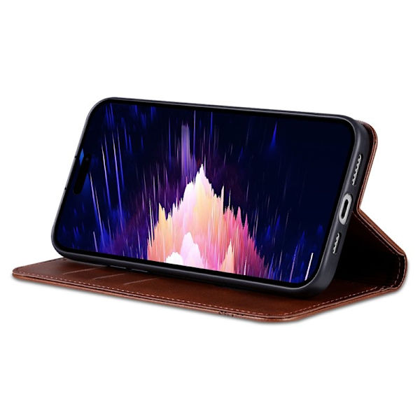 AZNS iPhone 16 Plus Plånboksfodral Konstläder - Brun