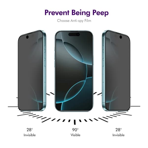 [2-Pack] BOOM iPhone 17 Pro/16 Pro Härdat Glas Skärmskydd Privacy Svart