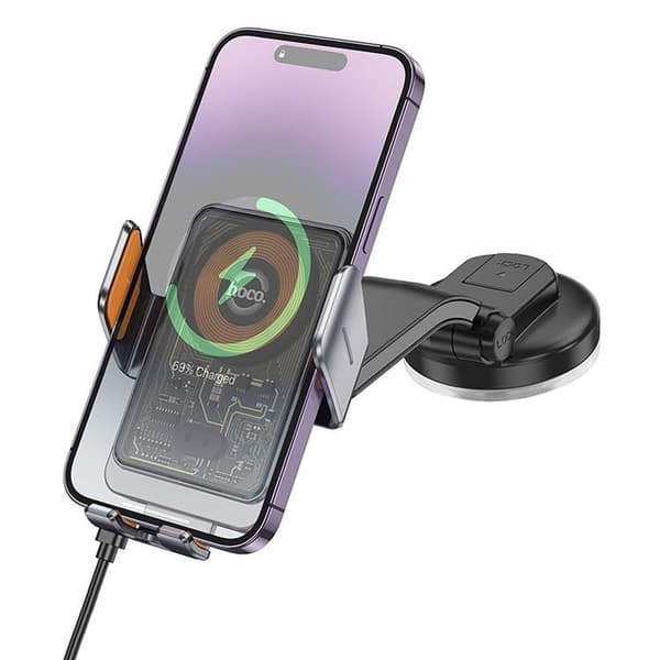 Hoco Bilholder Med Trådløs Opladning 15W HW8 - Sort Black