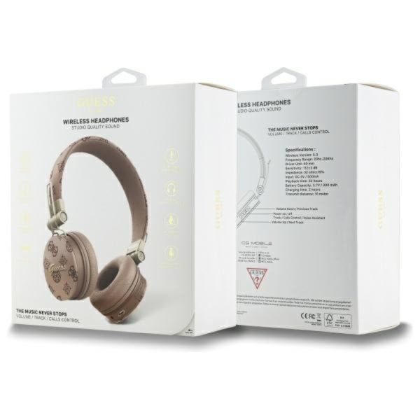Guess Bluetooth On-Ear ENC Hörlurar Peony Script Round Shape Brun