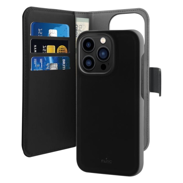 Puro iPhone 14 Pro Max Wallet Case Aftageligt læder - Sort