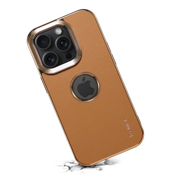 DENIOR Mobilskal till iPhone 15 Pro Max Äkta Läder Elektropläterad - Khaki