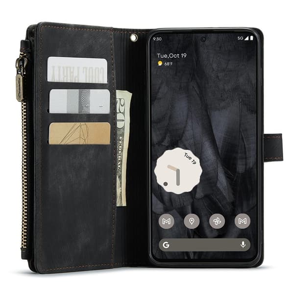 CASEME Konstläder Plånboksfodral till Google Pixel 8 Pro med rem - Svart