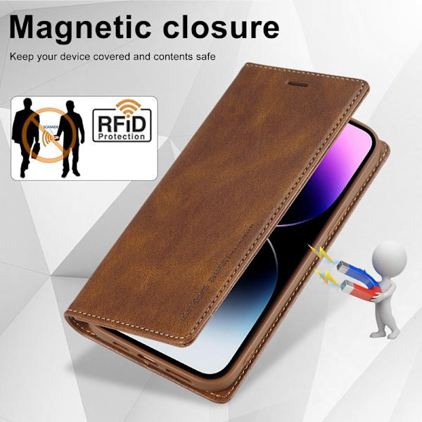 LC.IMEEKE iPhone 14 Pro Max Plånboksfodral RFID Blocker Konstläder - Brun