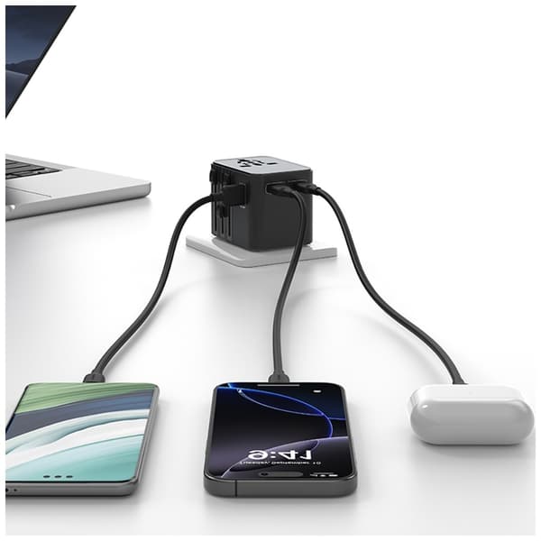 USAMS Rejseopladeradapter CC308 2xUSB-C 17W 4-i-1 US/AU/EU/UK - sort