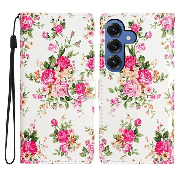 Samsung Galaxy S26 Plus Plånboksfodral Konstläder Ställ Röda Blommor