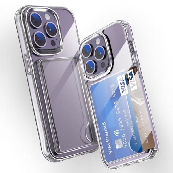 iPhone 14 Pro Mobil Cover Kortholder Hybrid Akryl - Gennemsigtig
