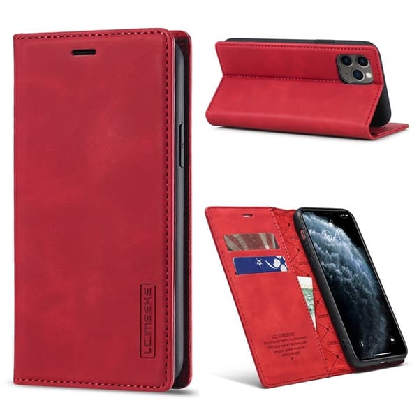LC.IMEEKE iPhone 11 Pro Max Plånboksfodral i Konstläder - Röd