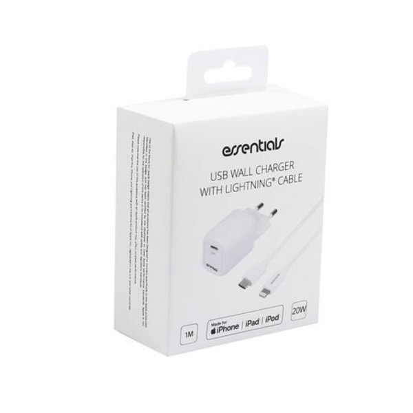 Essentials Wall Charger, PD, 20W, USB-C Light. Kabel, MFi, 1m, Vit Vit