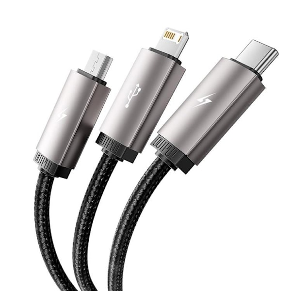 Tech-Protect 3in1 USB-A Till Lightning/Type-C/Micro-USB Kabel 1m - Grå