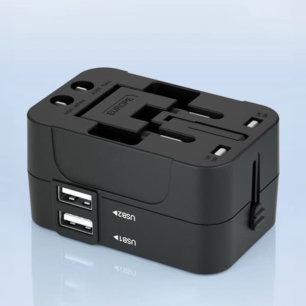 Wozinsky Universal Reseadapter 24W 2xUSB-A EU/US/AUS/UK- Svart