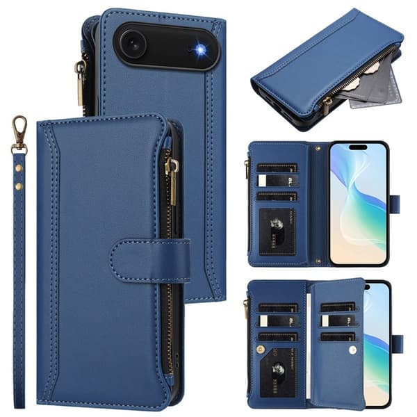 iPhone Air Plånboksfodral Zipper Med Rem - Mörkblå Blå