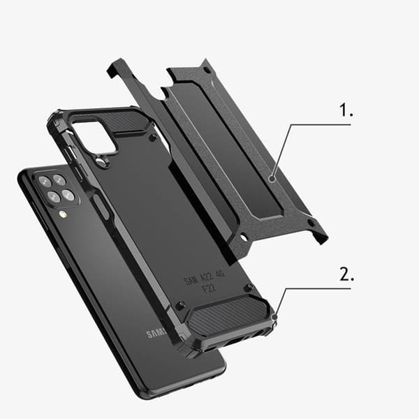 Galaxy A22 4G Skal Hybrid Armor Tough Rugged - Sølv Silver