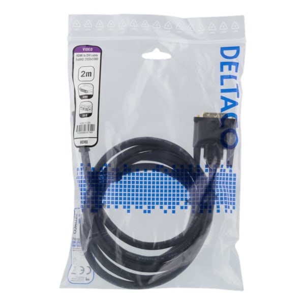 Deltaco HDMI-DVI-kaapeli, 2m - musta Black