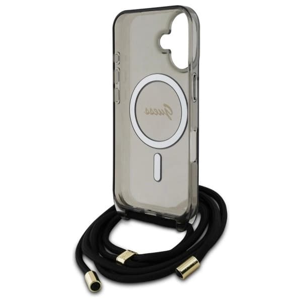 Guess Telefontaske til iPhone 16 MagSafe Crossbody Cord Script - Sort Black