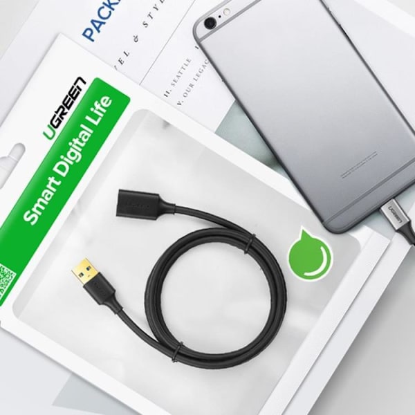 Ugreen Förlängning Kabel USB 3.0 Hona/USB 3.0 Hane 1m - Svart