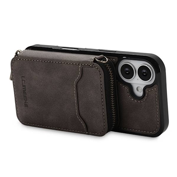 LC.IMEEKE L6 iPhone 16 Plus Plånboksfodral Konstläder - Brun