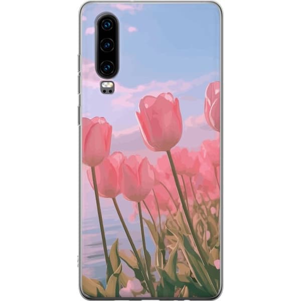 Mobilskal till Huawei P30 med Rosa Tulpaner