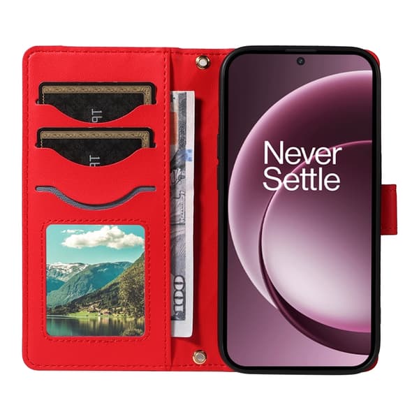 OnePlus 15 5G Plånboksfodral Rhombus Konstläder Röd
