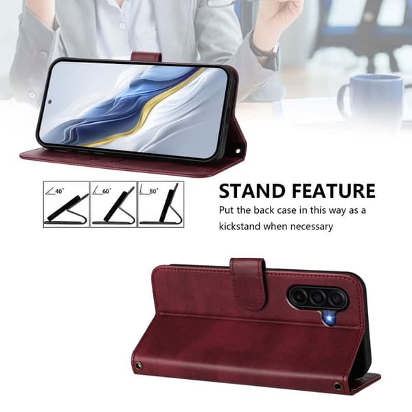 Samsung Galaxy A57 Plånboksfodral Konstläder Retro Textur - Vinröd