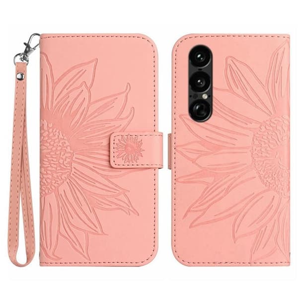 Sony Xperia 1 VII Konstläder Plånboksfodral Med Handledsrem - Rosa Rosa