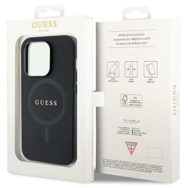 Guess iPhone 14 Pro -puhelinkotelo Magsafe Saffiano - Musta