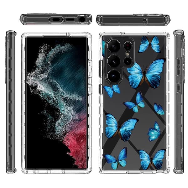 Galaxy S23 Ultra Skal Pattern Printing - Blå Butterfly Blå