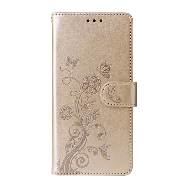 Samsung Galaxy S26 Edge Plånboksfodral Konstläder Blomtryck Ställ - Guld