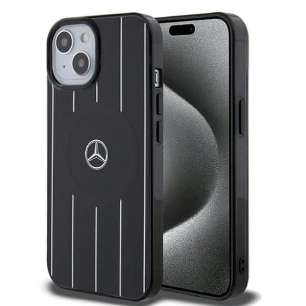 Mercedes iPhone 15 Mobilskal MagSafe Double Layer Crossed Lines Svart