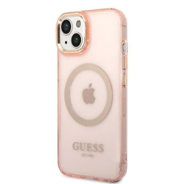 GUESS iPhone 14 Plus Skal MagSafe Guld Outline Translucent - Rosa