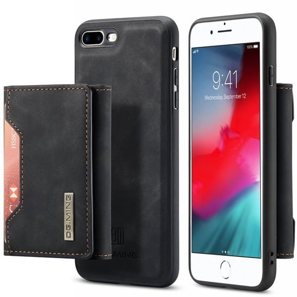 DG.MING Series Plånboksfodral Konstläder med Ställ för iPhone 7/8 Plus - Svart