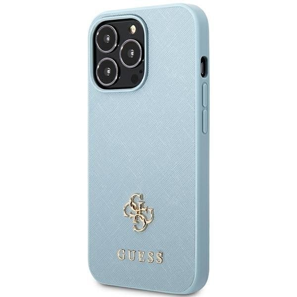 Guess iPhone 13 Pro Max Skal Saffiano Small Metall Logo - Blå