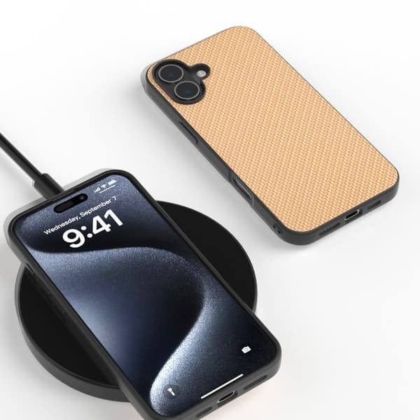 ABEEL Mobilskal till iPhone 16 Kolfiber Textur PU - Gul