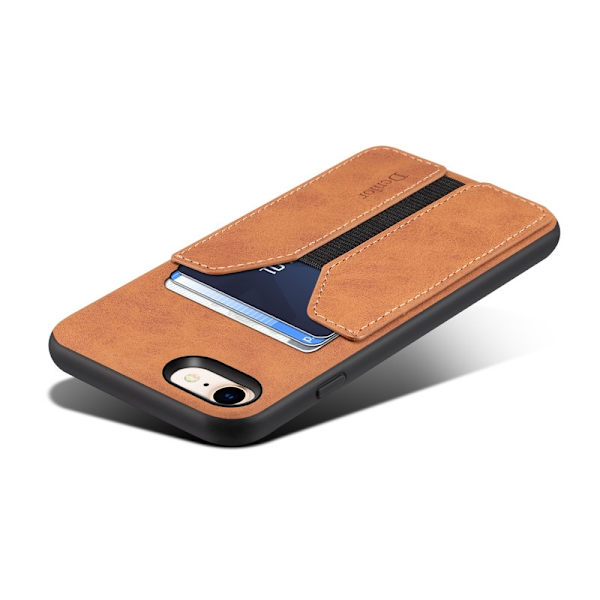 DENIOR Mobilskal till iPhone 16e Elastisk Kortficka PU Läder + TPU + PC - Brun
