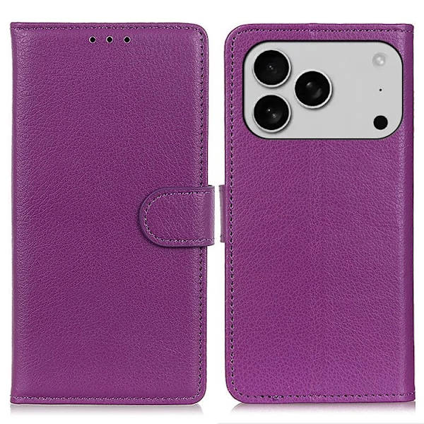 iPhone 17 Pro Max Plånboksfodral Litchi Texture - Lila Lila