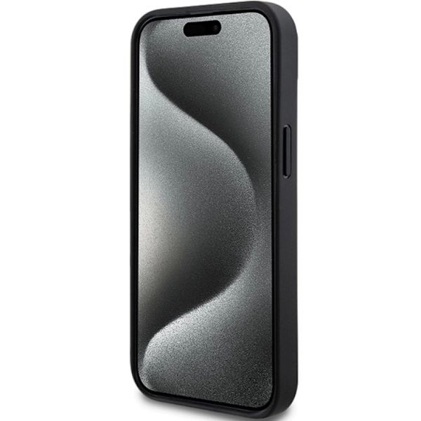 DKNY iPhone 15/14 Plus Mobilskal Läder Mono Stripe & Metal Logo Svart