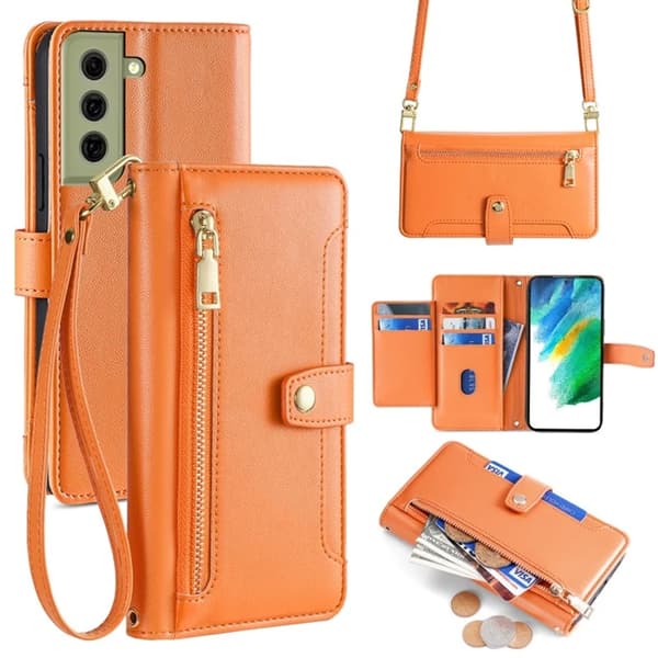 Galaxy S21 FE 5G Konstläder Plånboksfodral med 2 Rem - Orange Orange