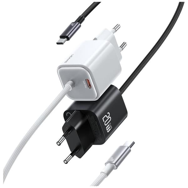 USAMS Hurtigoplader 20W 2xUSB-C GaN Mini JC - Hvid Vit
