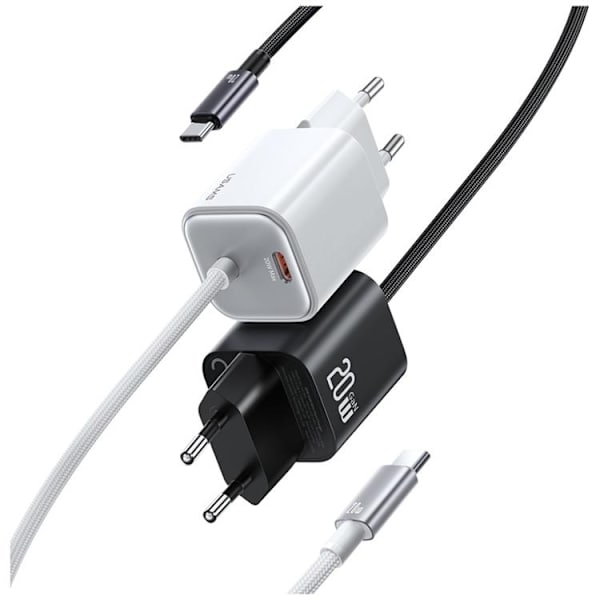 USAMS Snabbladdare 20W 2xUSB-C GaN Mini JC - Vit Vit