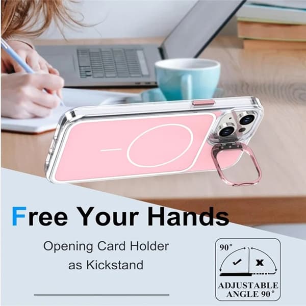 Mobilskal till iPhone 15 Plus MagSafe Lens Kickstand med Handrem - Rosa Rosa
