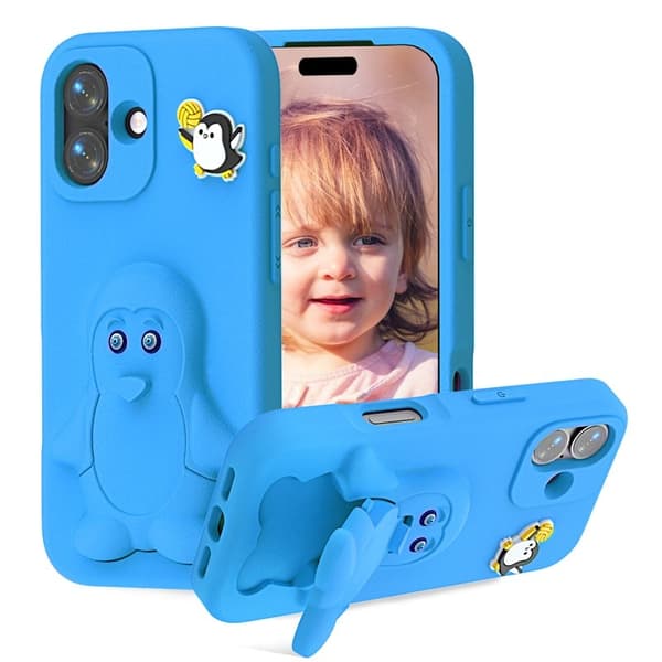 D.G Ming Mobilskal till iPhone 16 Penguin Design Kickstand EVA - Blå