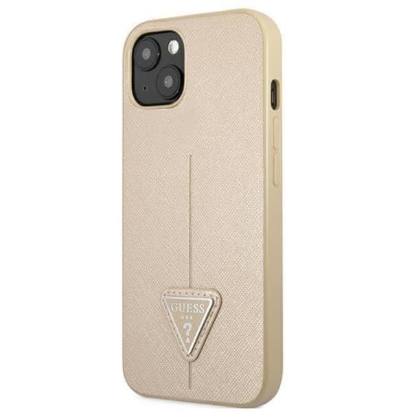 Guess iPhone 13 Mini -kotelo Saffiano Triangle -logo - Beige Beige