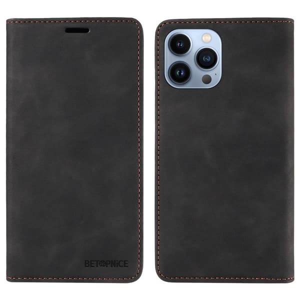 BETOPNICE 003 iPhone 12 Pro Max Plånboksfodral Konstläder - Svart