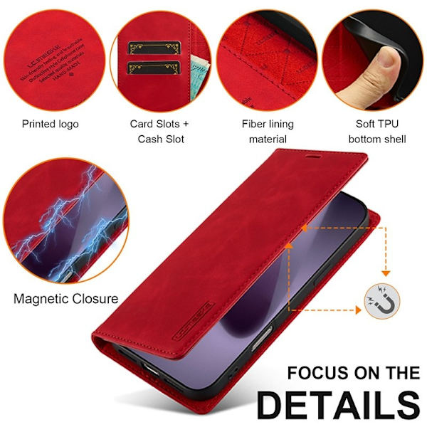 LC.IMEEKE iPhone 17 Pro Plånboksfodral Konstläder- Röd
