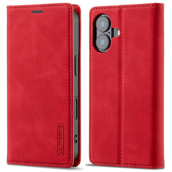 LC.IMEEKE iPhone 16 Plånboksfodral Konstläder- Röd