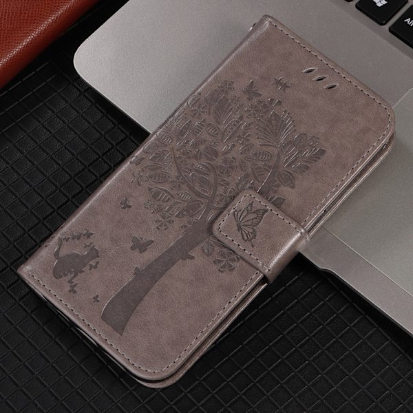 OnePlus 15 5G Plånboksfodral Cat Tree Pattern Konstläder Grå