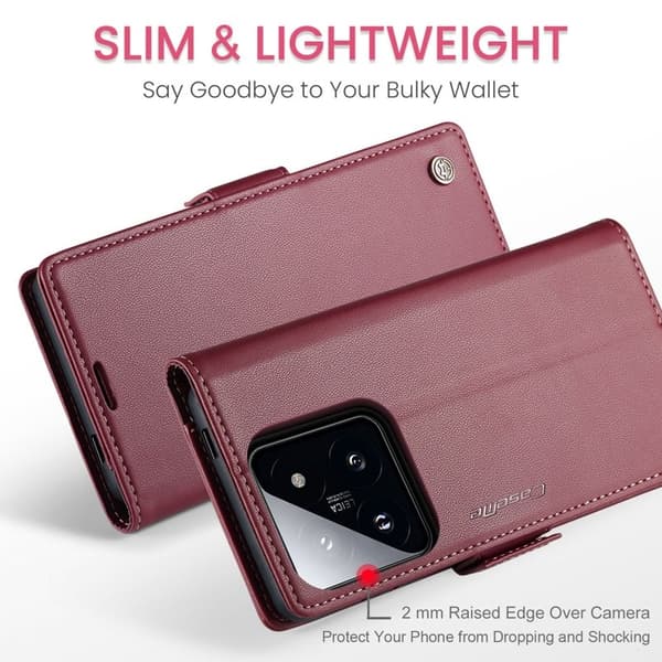 CASEME Xiaomi 14 Pro Plånboksfodral Konstläder RFID-Skydd Röd